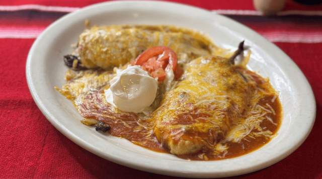 Chile Relleno and Spinach Enchilada Plate.